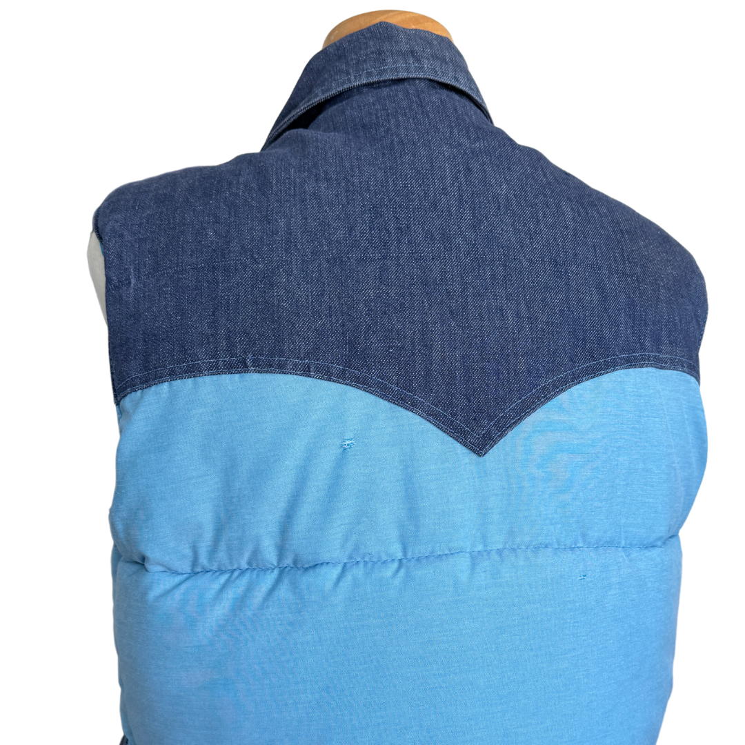 Sprung Blue Puffer Vest with Denim Details | Medium