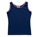 Vintage 70s Lucerne Navy Tank with Orange and Navy Striped Binding | Medium