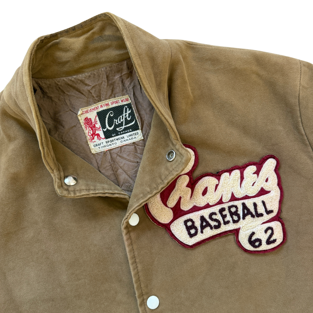Men's Cranes Baseball 1962 Brown Faux Suede Jacket | Large