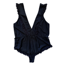 Load image into Gallery viewer, Vintage Black Lace Ruffled Body Suit | Medium
