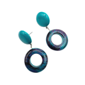 Vintage Teal and Purple Retro Circular Dangle Earrings