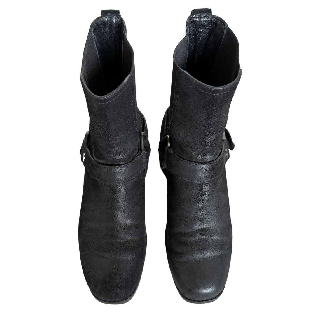 Donna Karan Black Leather Square Toe Saddle Boots | 6-6 1/2