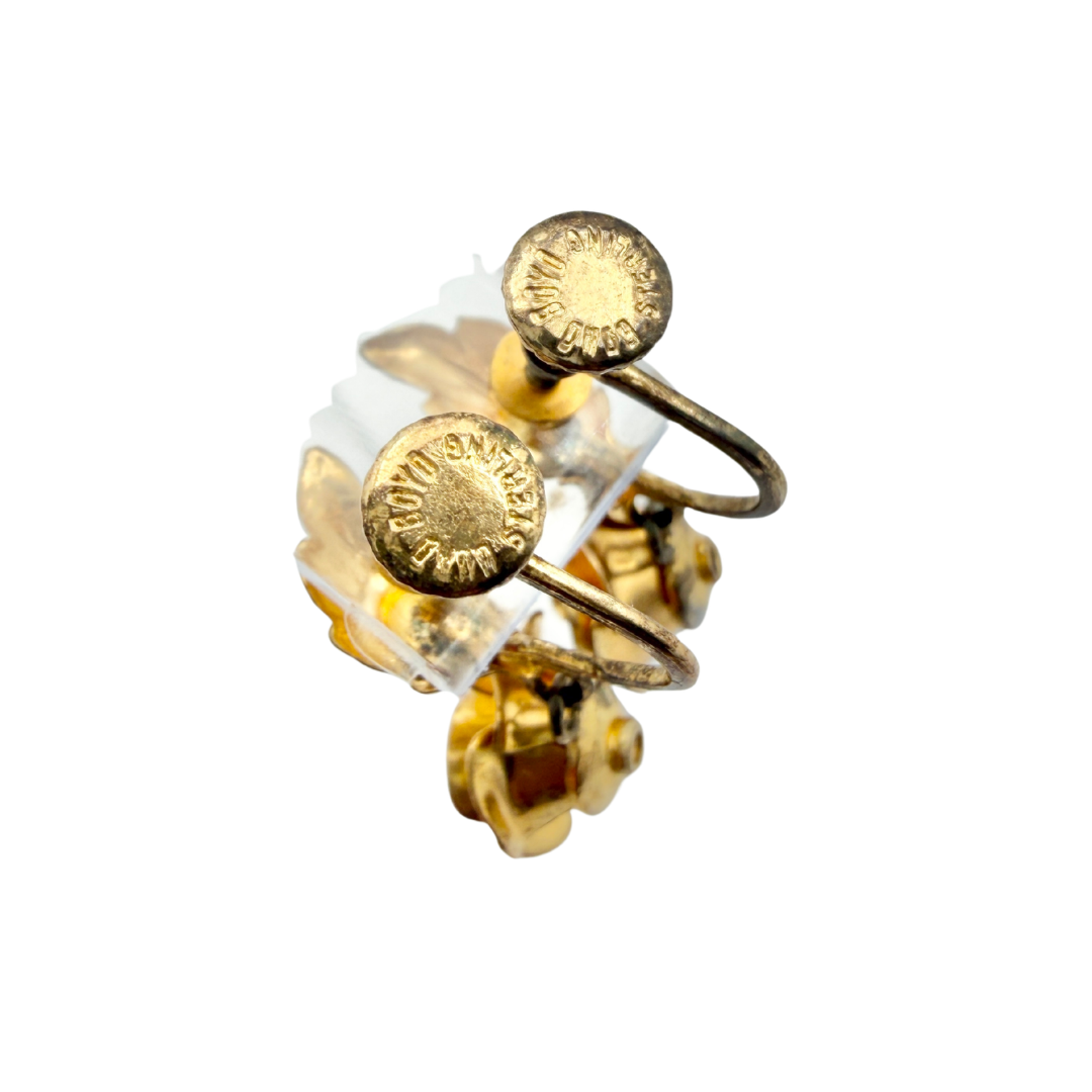 1940s Bond Boyd Gold Vermeil Rosette Earrings