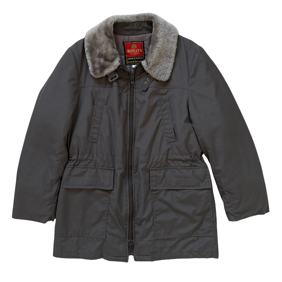Vintage 80s-90s Men's Bentley's of London Gray Faux Fur Collared Coat | Medium - Large