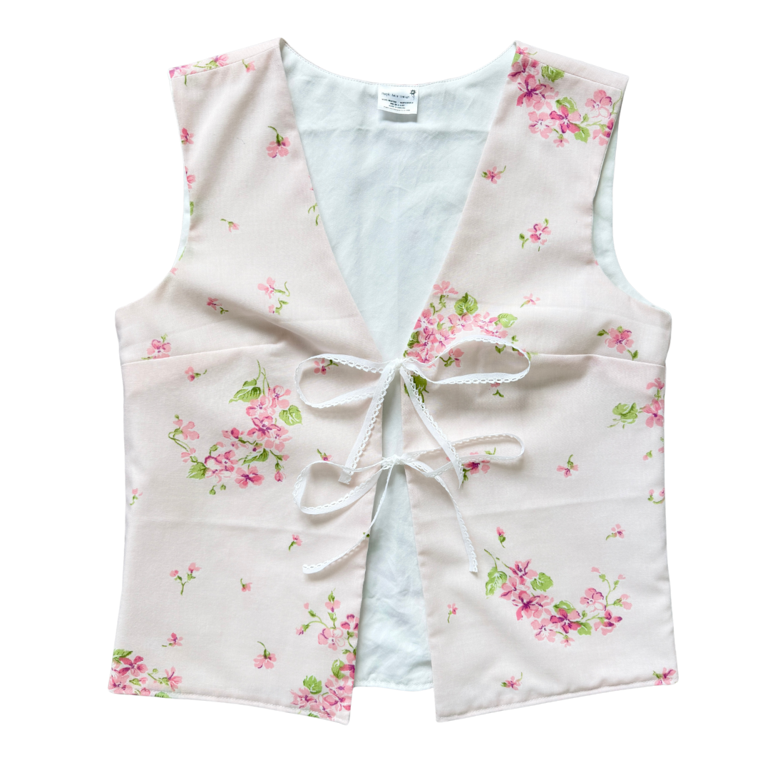Recycled Pink Floral Tie-Front Vest | Small
