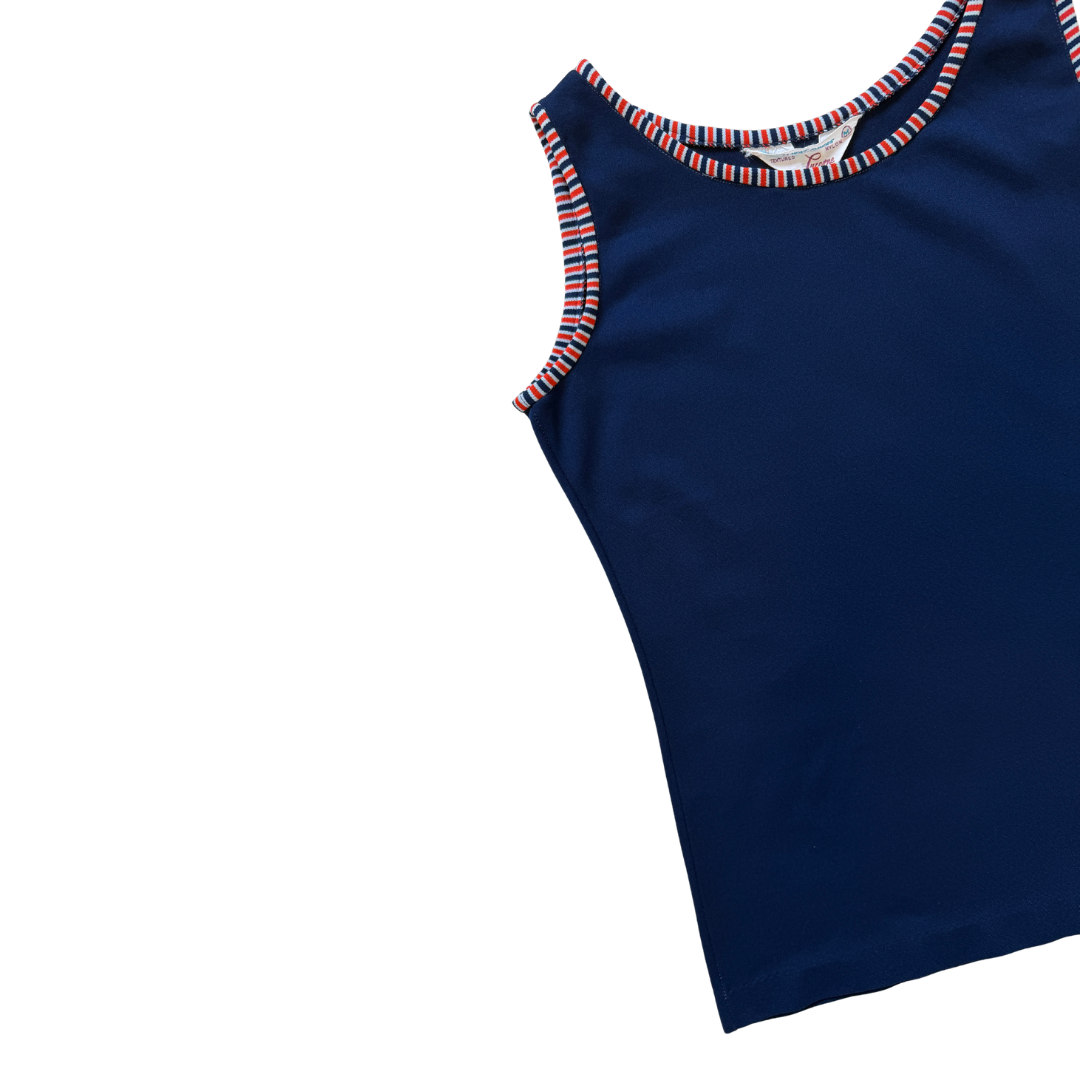 Lucerne Navy Tank with Striped Binding | Medium