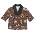 Vintage 70s Brown Patchprint Shirt with Corduroy Collar | Small - Medium