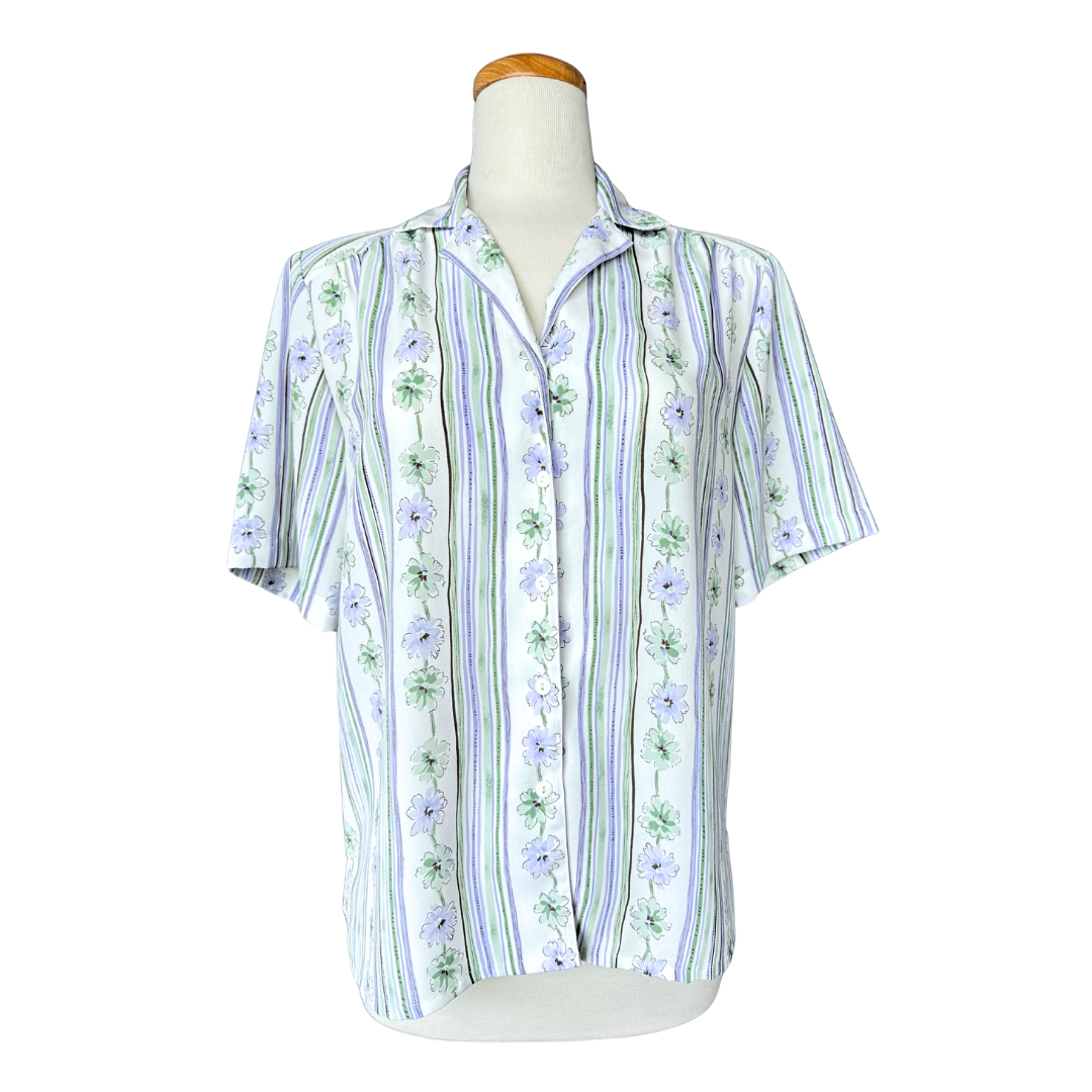 TanJay Petites Green and Purple Floral Blouse | Large