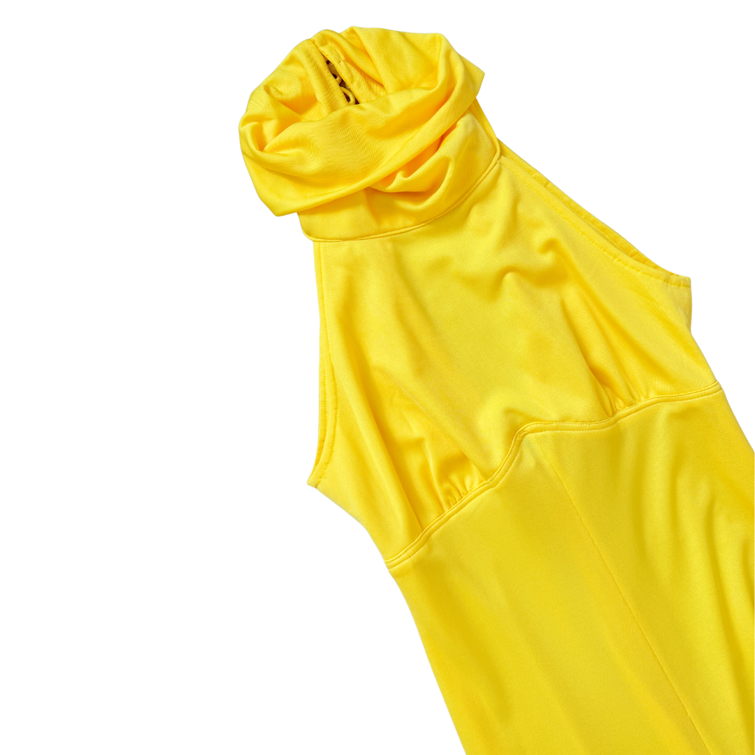 Yellow Foldover Collar Maxi Dress with Open Back | Extra-Small / Small