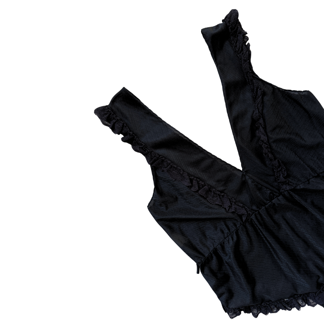 Black Lace Ruffled Body Suit | Medium