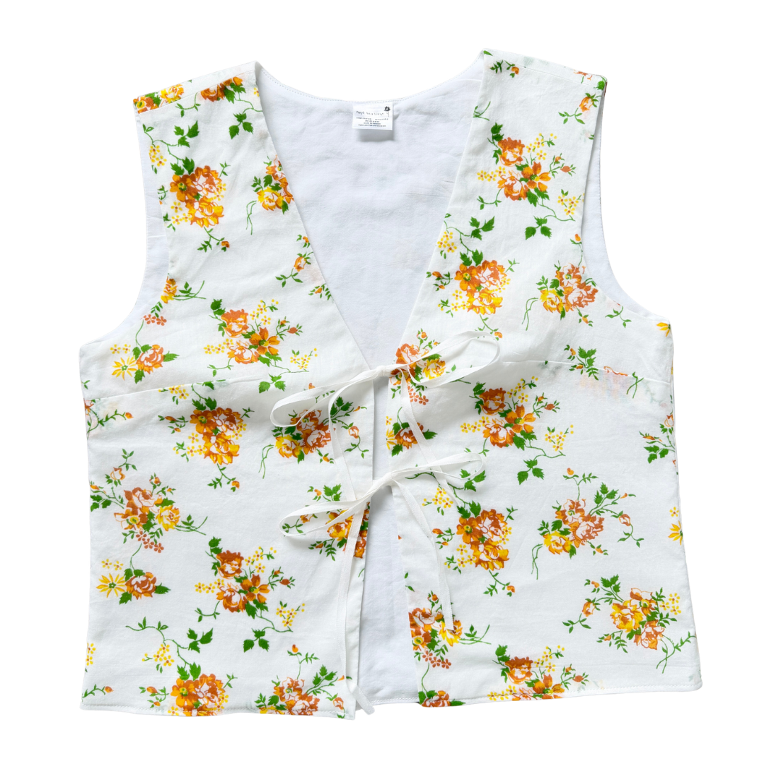 Recycled Orange Floral Tie-Front Vest | Medium