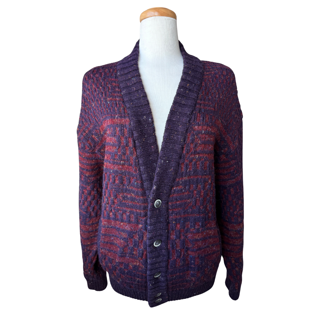 Gran Sasso Wool and Alpaca Purple Marled Cardigan | Large