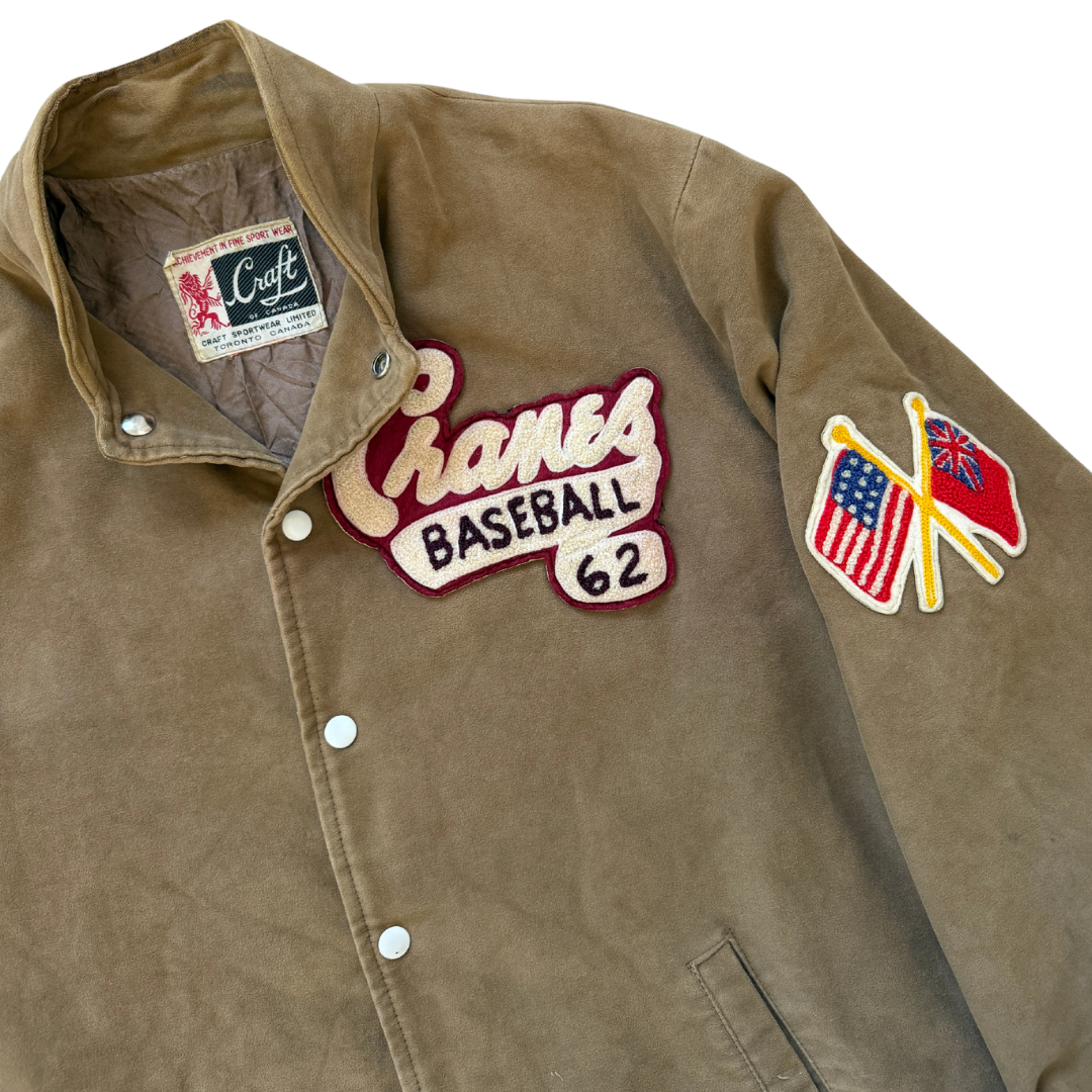 Men's Cranes Baseball 1962 Brown Faux Suede Jacket | Large