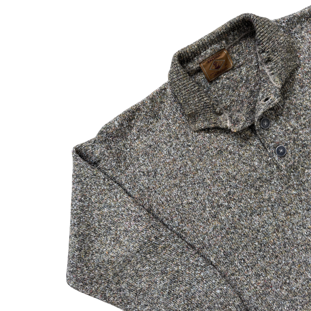 Men's America Tradition Marled Green and Brown Wool Blend Collared Sweater | Large