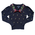 Vintage 90s Herman Geist Navy Floral Embroidered Collared Sweater | Small