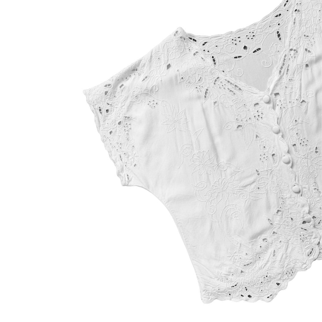 Yaya White Floral Lace Cutout Blouse | Medium - Large
