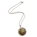 Vintage gilded Spanish filigree, floral and geometric Damascene pendant necklace.