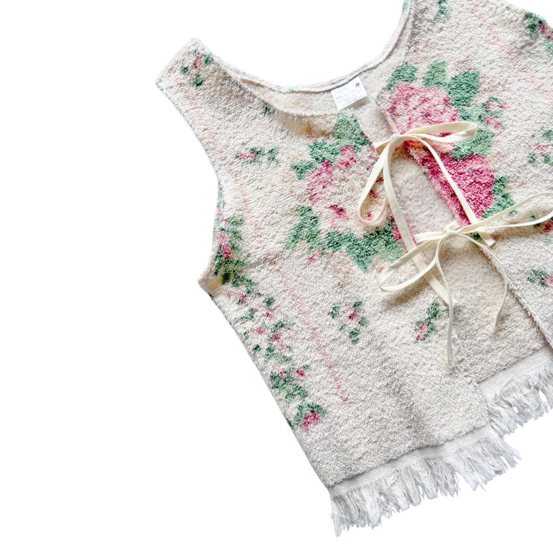 Recycled Cream Rose Floral Tie-Front Towel Vest | Medium