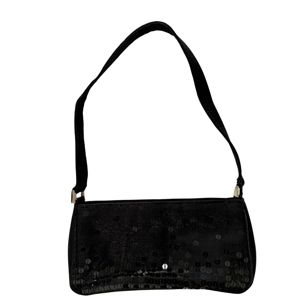 Vintage 1980s Mino Handbags Inc. - Montreal - Toronto Small Black Sequin Baguette Bag