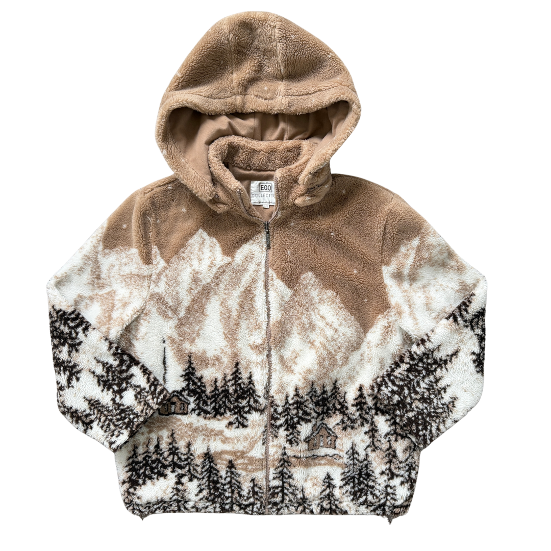 Ego Collection Brown Forest Print Fleece Coat | Extra-Large