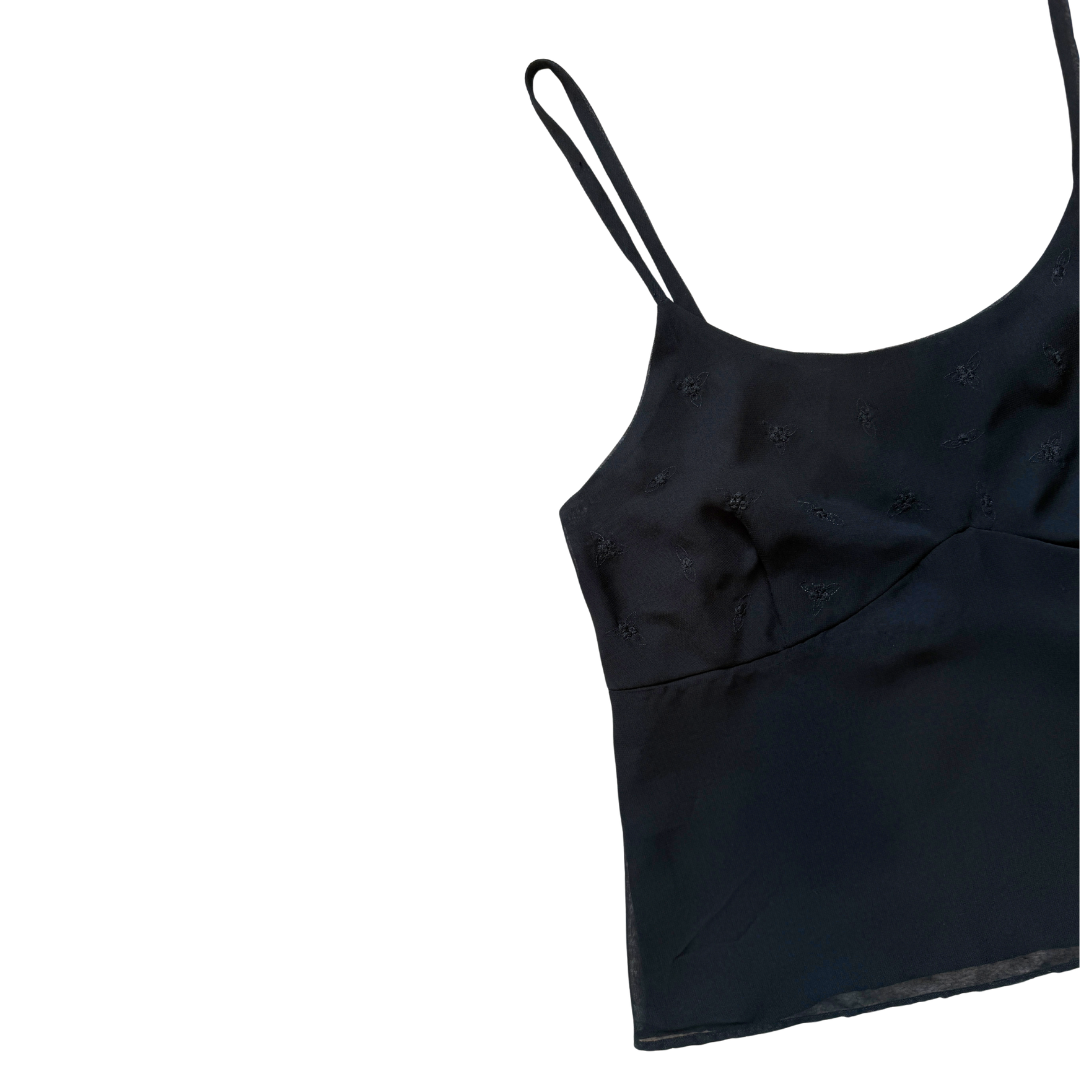 Classique Collections Black Babydoll Tank with Embroidered Flowers | Large