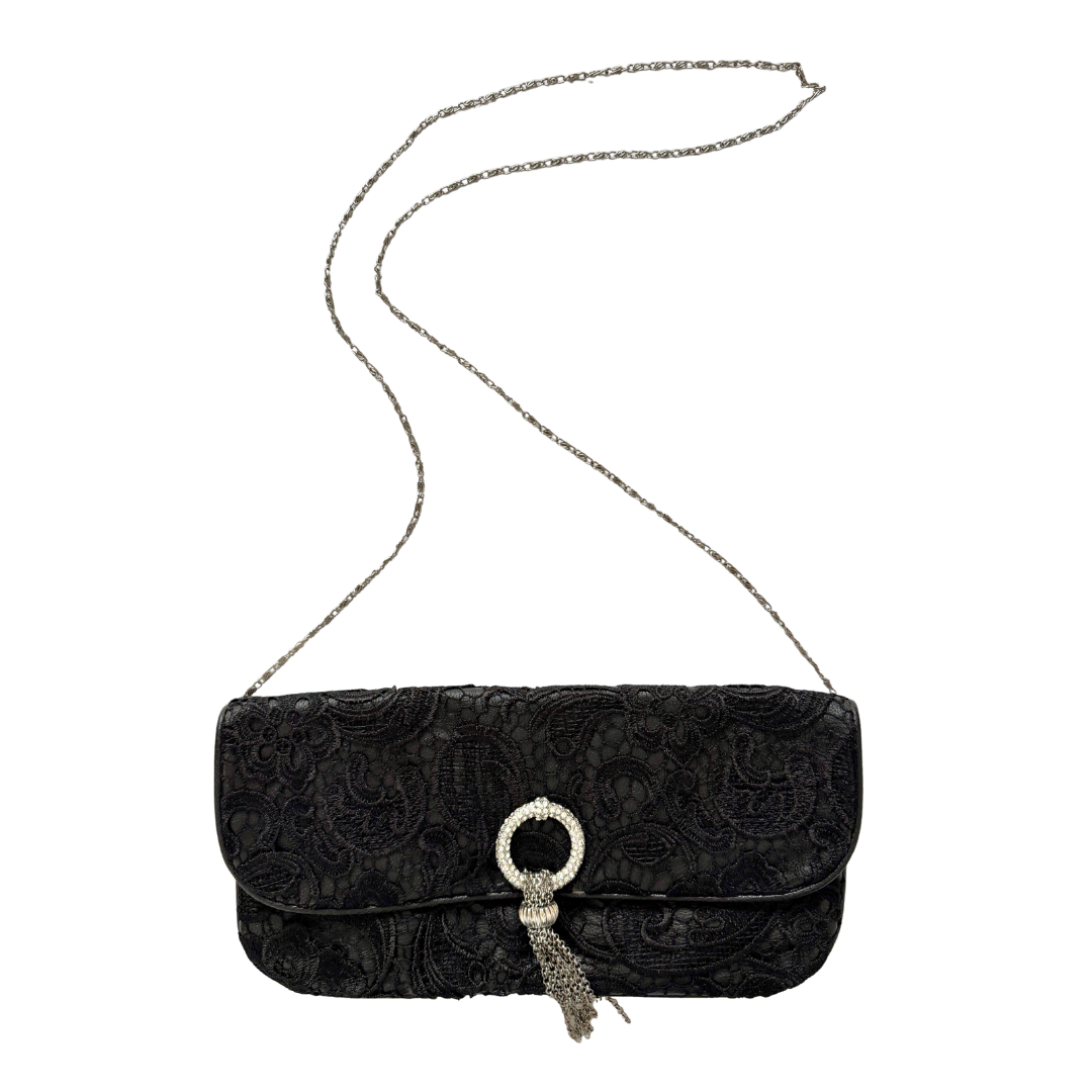 Melanie Lyne Black Lace Convertible Envelope Purse / Clutch