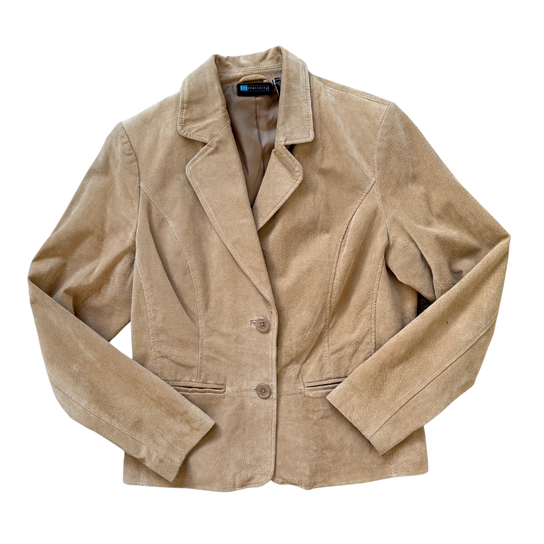 Vintage 90s Y2K Relativity Tan Suede Jacket | Medium