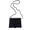 Vintage Black Satin Tassel Envelope Purse with Cord Detail