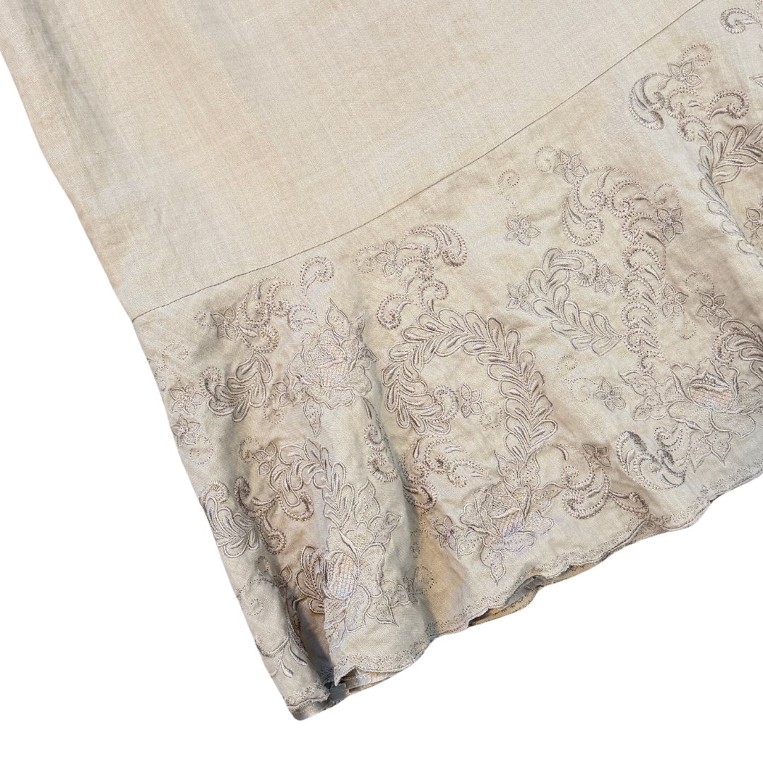 Beige Floral Embroidered Ruffle Hem Skirt | Large / Extra-Large