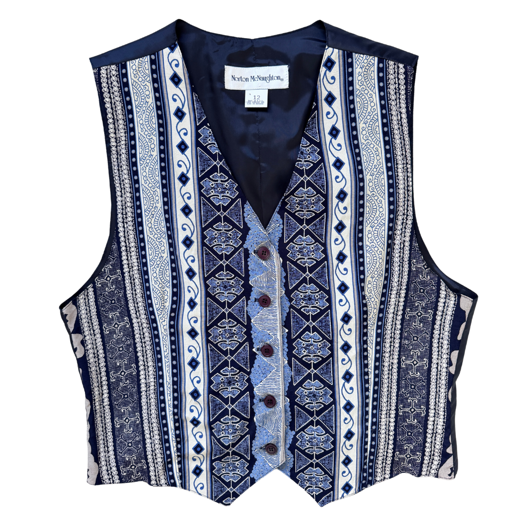 Vintage 1980s - 1990s Norton McNaughton Blue Graphic Vest - Medium