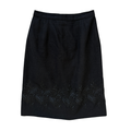 Vintage Black Wool Floral Embroidered Midi Skirt | Small-Medium