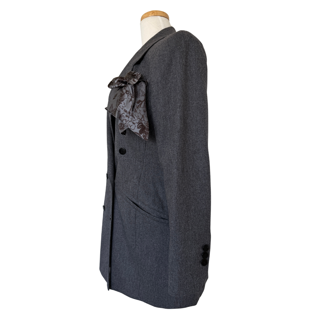 Escada Dark Grey Marled Wool and Cashmere Long Suit Jacket | 40 (Large)