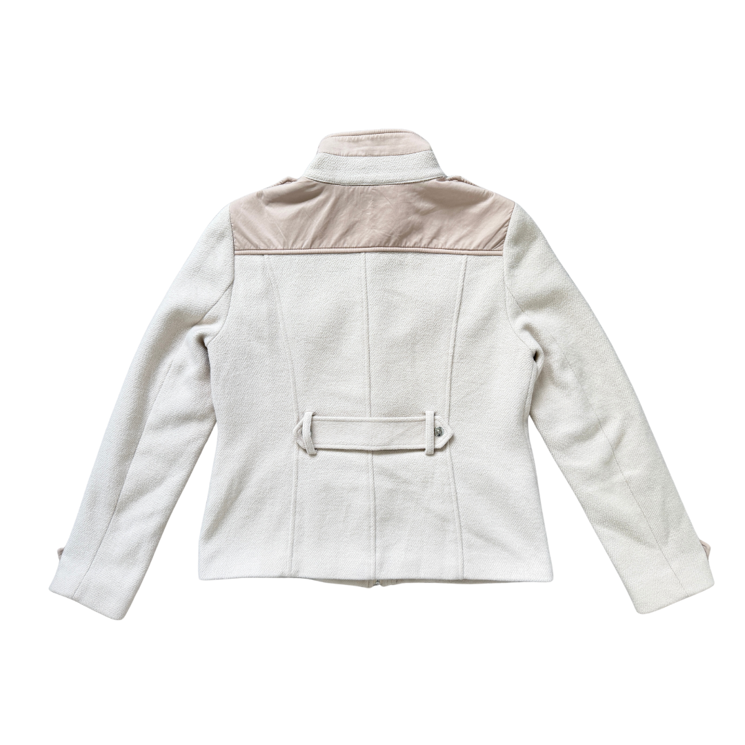 Calvin Klein Light Beige Wool Blend Funnel Neck Jacket | Small - Medium