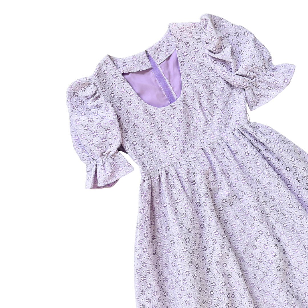 Lilac Fancy Ruffled Floral Eyelet Dress | Small