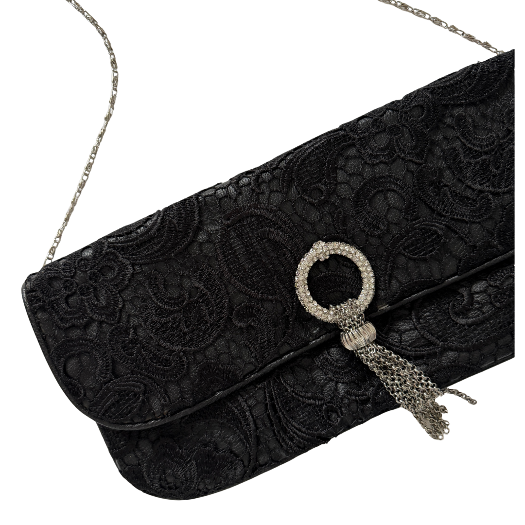 Melanie Lyne Black Lace Convertible Envelope Purse / Clutch