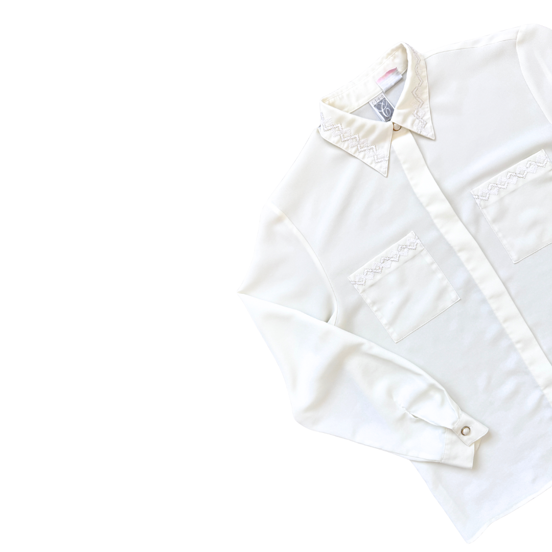 Cleo Geometric Embroidered Collar Blouse | Medium-Large