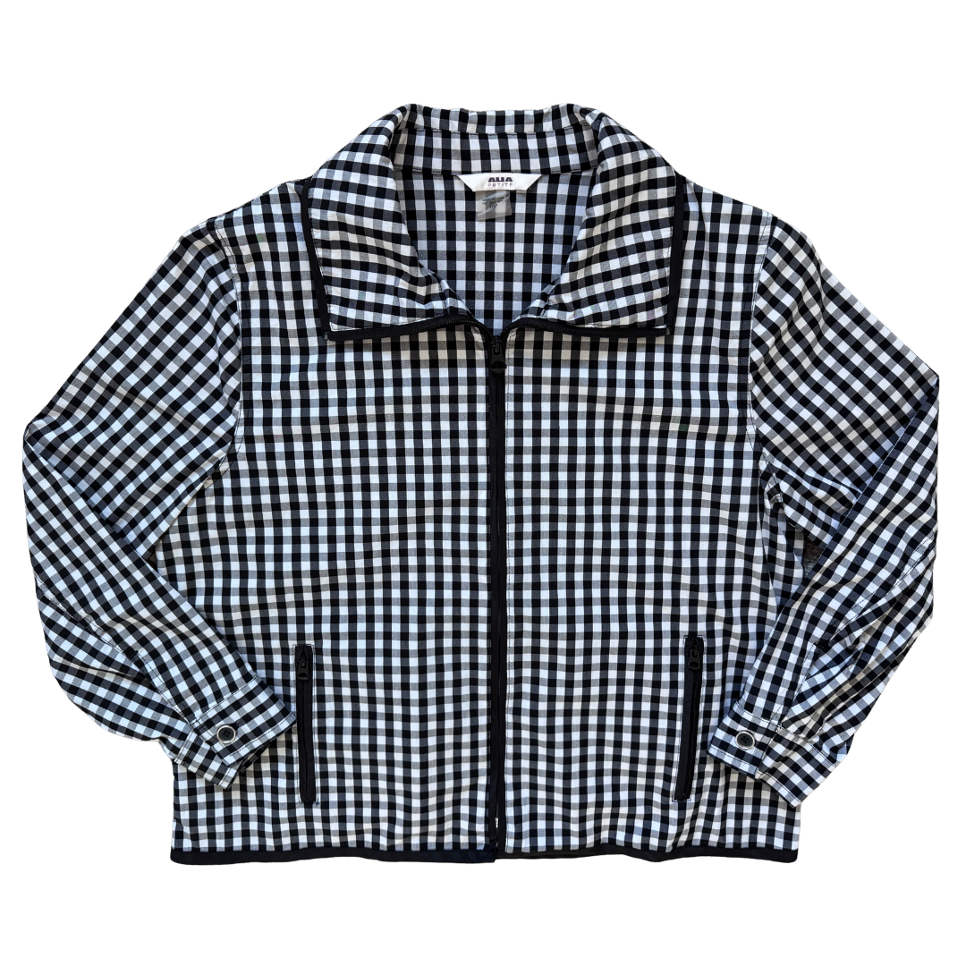 Vintage 1990s Cleo Petites Black and White Gingham Jacket | Medium