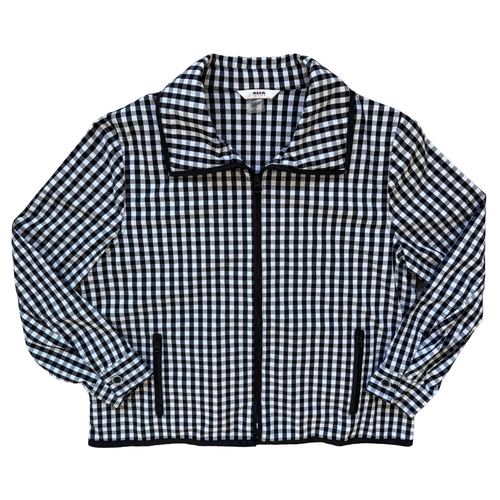 Vintage 1990s Cleo Petites Black and White Gingham Jacket | Medium