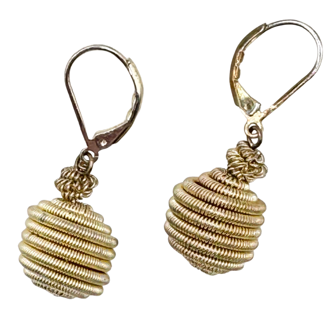 Vintage 1980s Pierced Hook and Latch Golden Bauble Dangle Earrings