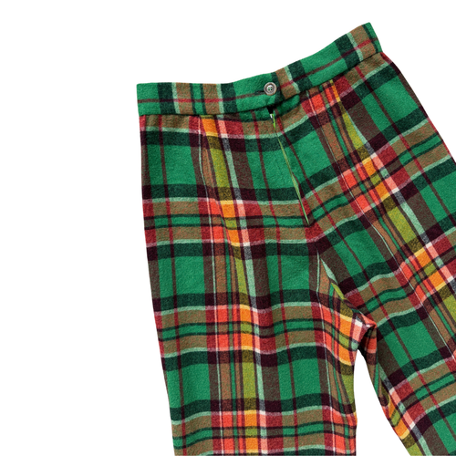 70s Green and Orange Plaid Wool Pants | Extra-Small
