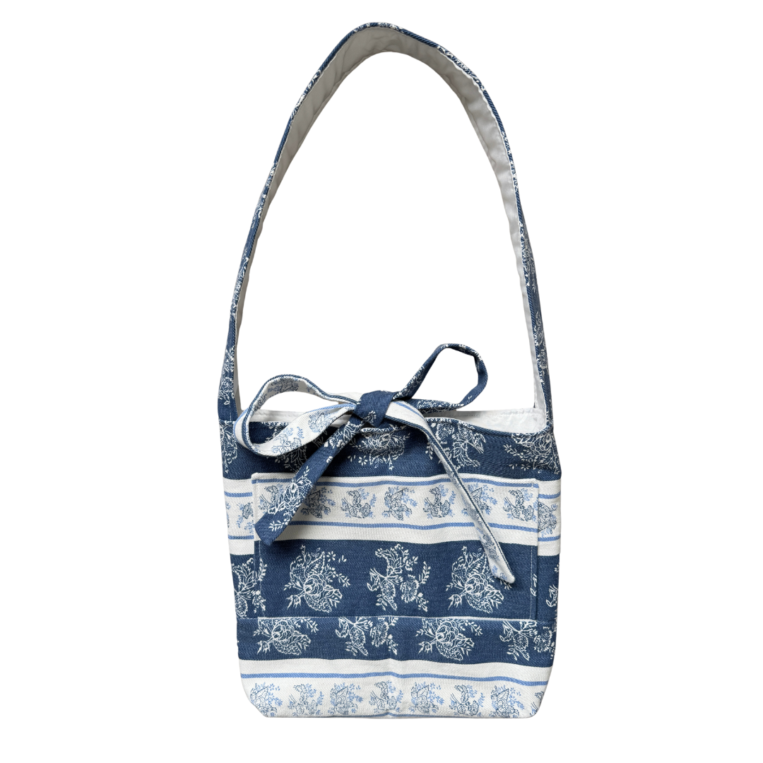 Recycled Blue and White Floral Denim Bow Purse Bag