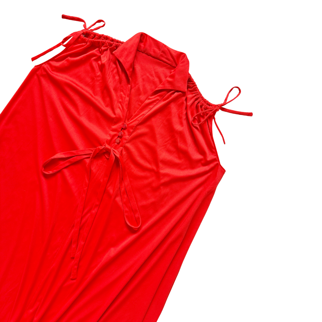 Red Collared Tie-Shoulder Maxi Dress | Large / Extra-Large