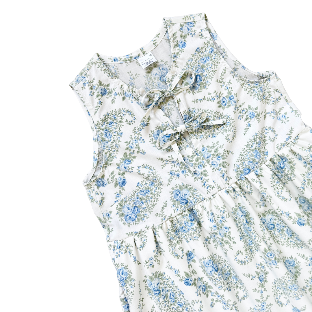 Recycled Blue Floral Ruffled Midi Play Dress | Small