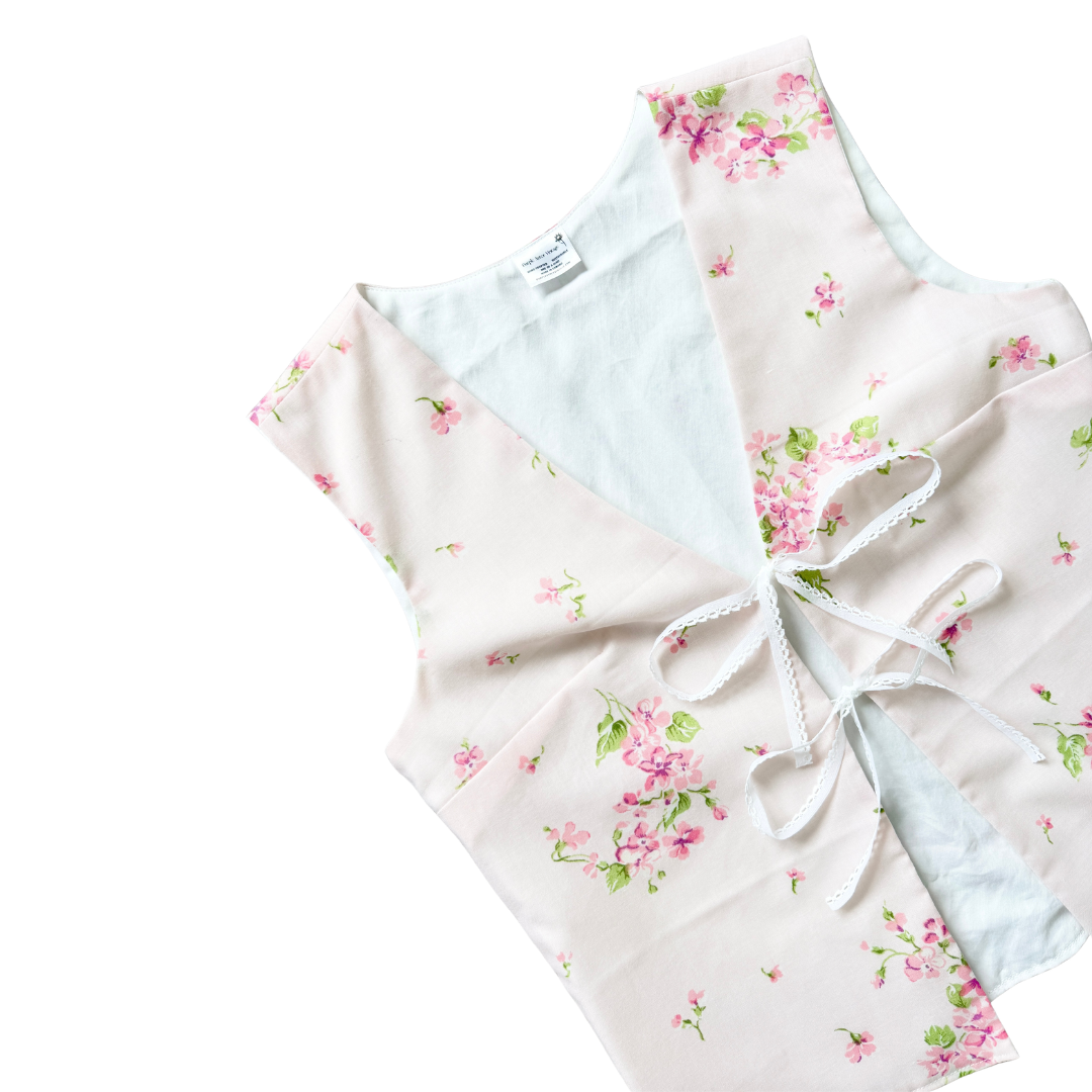Recycled Pink Floral Tie-Front Vest | Small