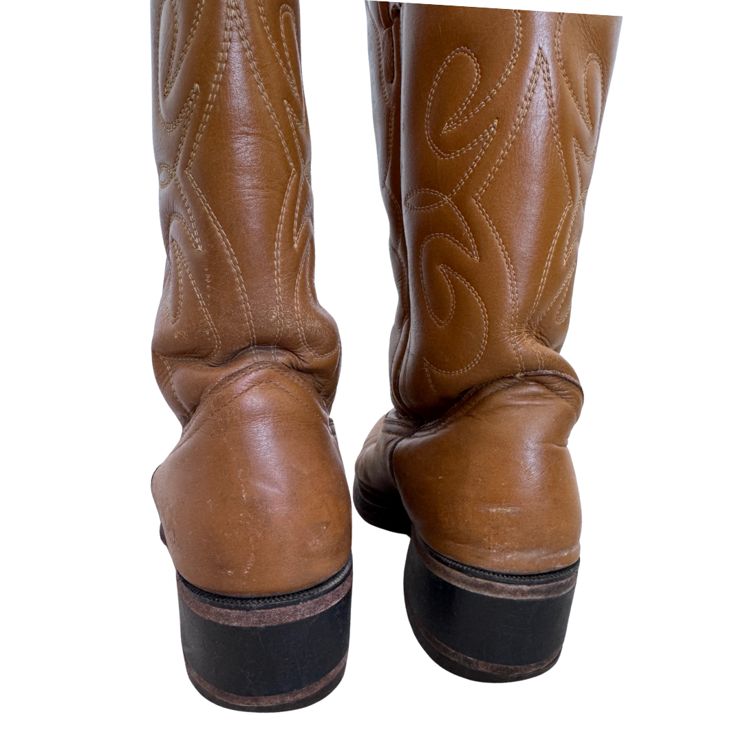 Neolite Tan Embroidered Cowboy Boots | Men's 6/12 - Women's 8