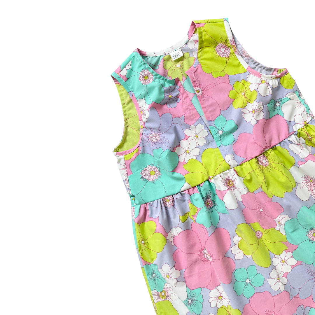 Recycled Bright Pastel Floral Ruffled Midi Play Dress | 2XL