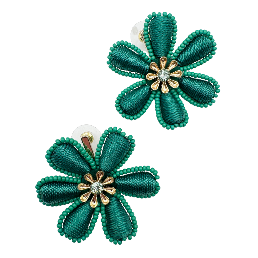 Brand New Lilly Pulitzer Bright Green Fabric Beaded Statement Earrings