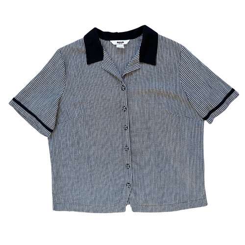 Vintage 1990s Alia Black and White Gingham Blouse | Large