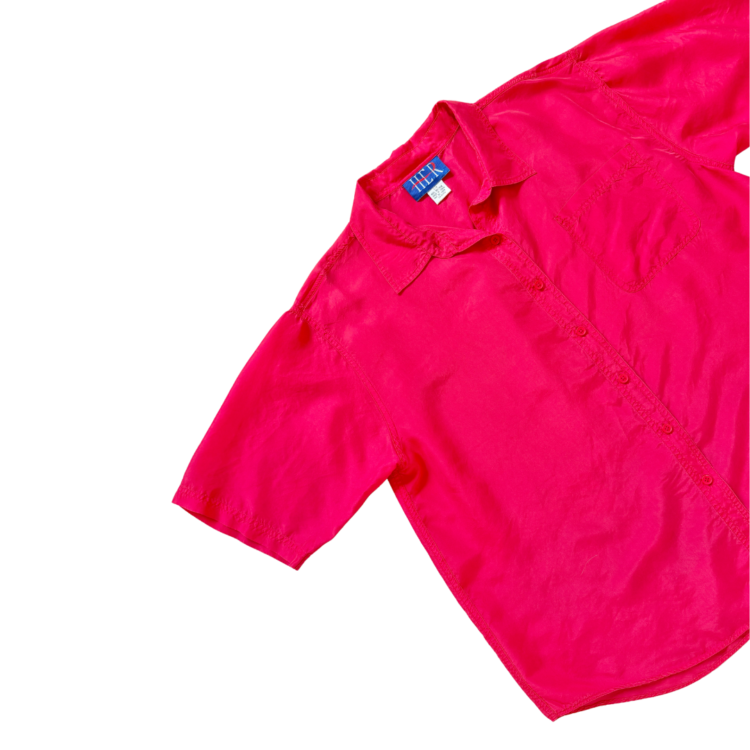 H.E.R. Bright Pink Short Sleeve Silk Blouse | Large