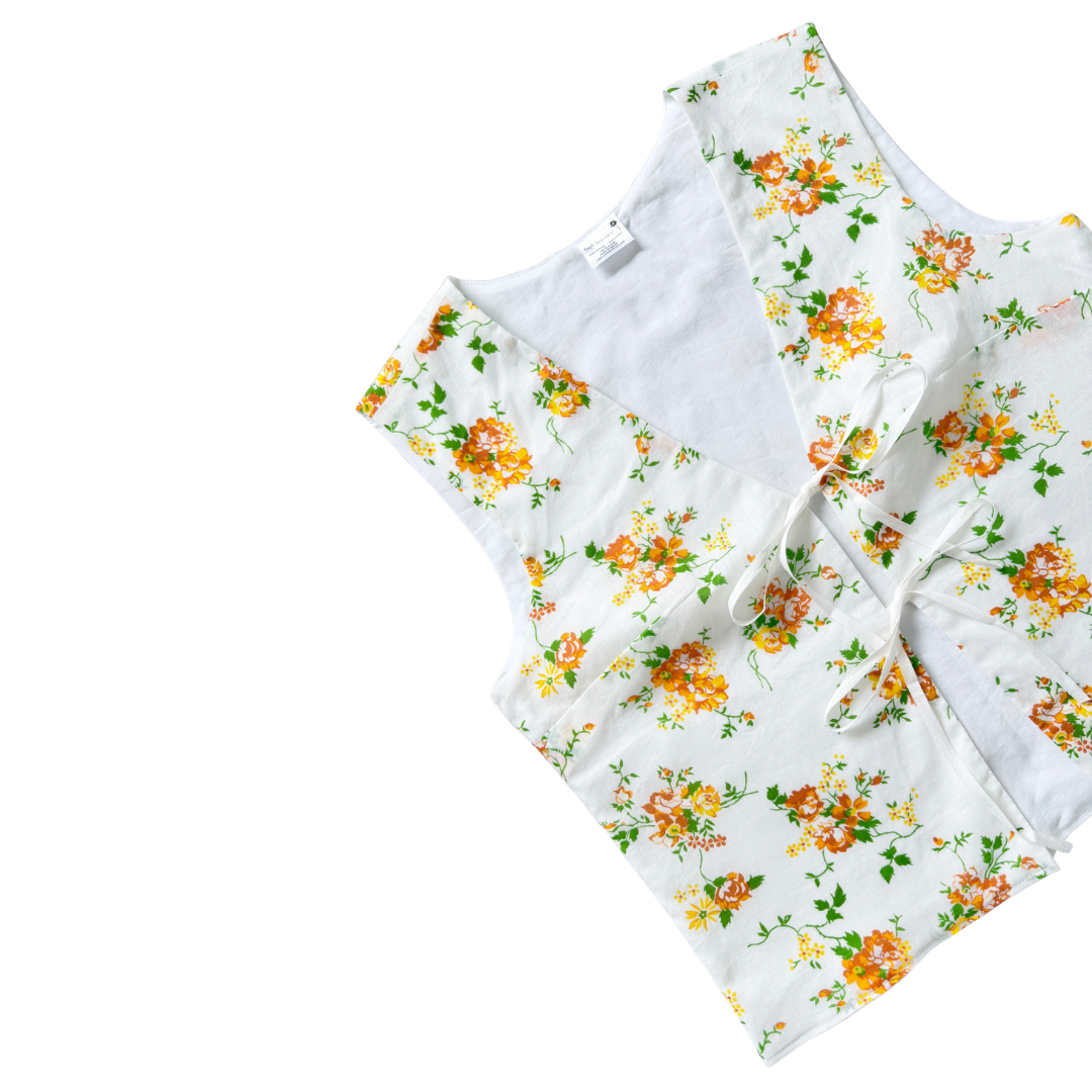 Recycled Orange Floral Tie-Front Vest | Medium
